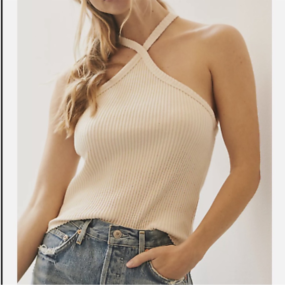 Anthropologie T.La Ribbed Halter Tank Asymmetrical Size Large